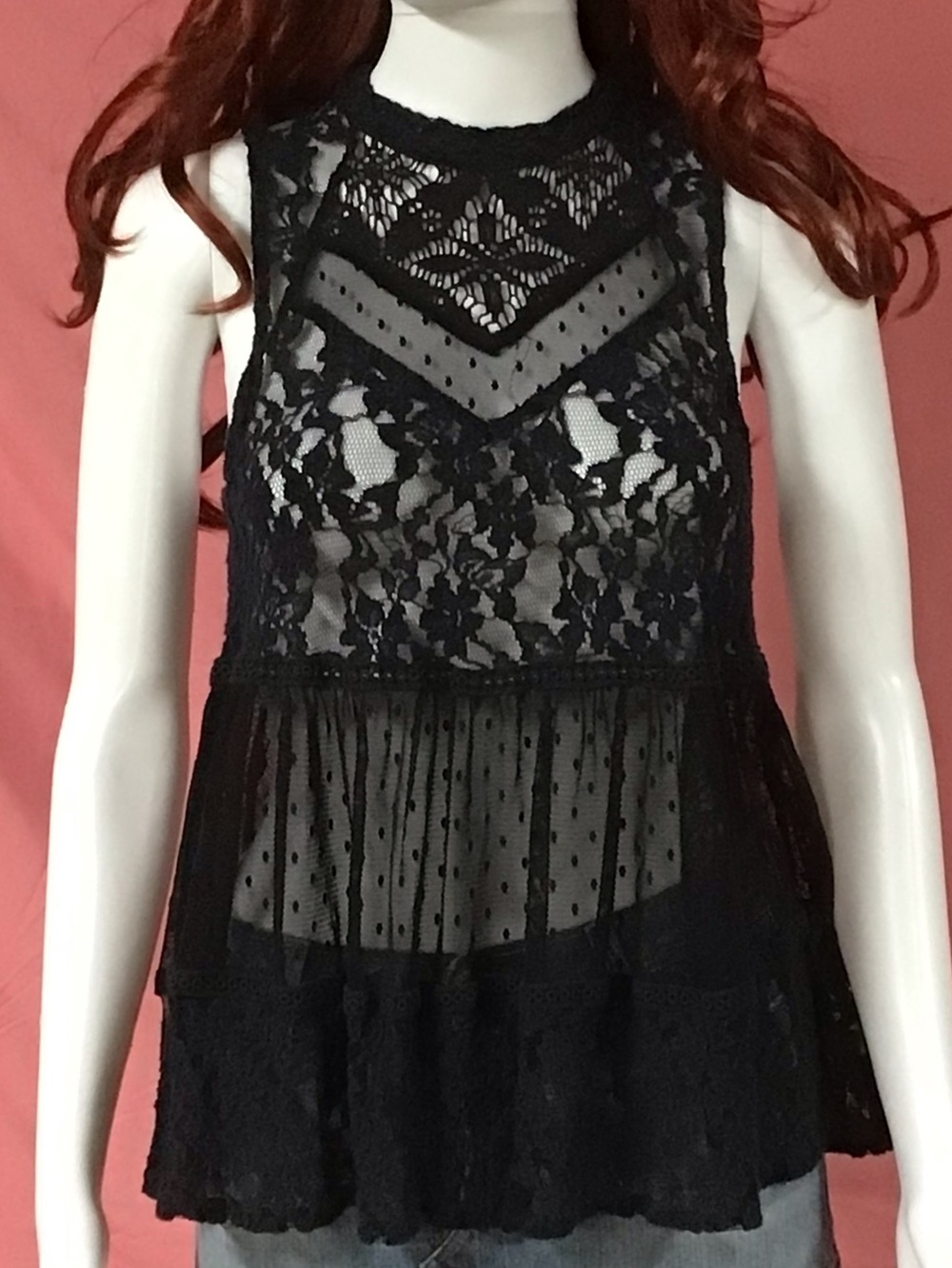 Free People Black Lace Sleeveless Top